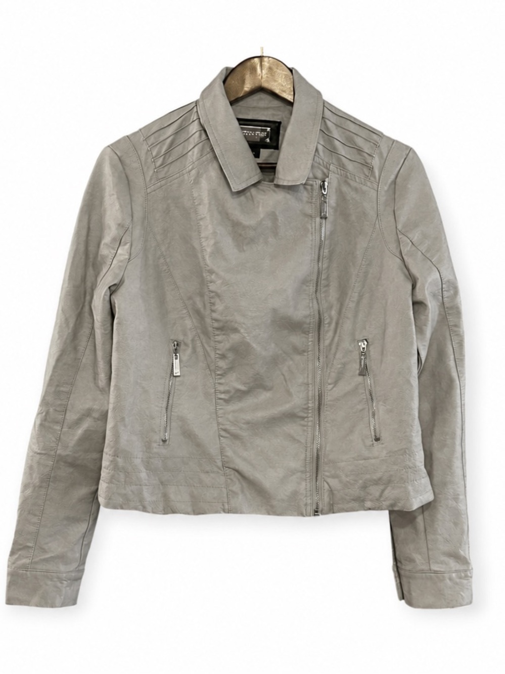 Jou Jou Faux Leather Moto Jacket, Taupe Gray, Size L